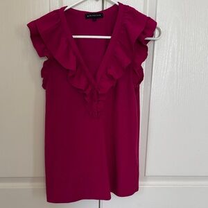 Gibson Sleeveless Ruffle V-Neck Tank in Fuchsia